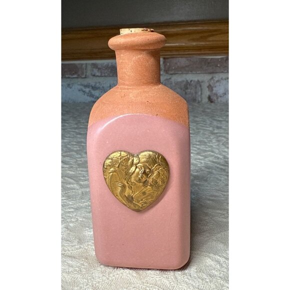 Vintage Terracotta Pink Decorative Bottle Art Nouveau Victorian Gold Heart - Picture 1 of 15